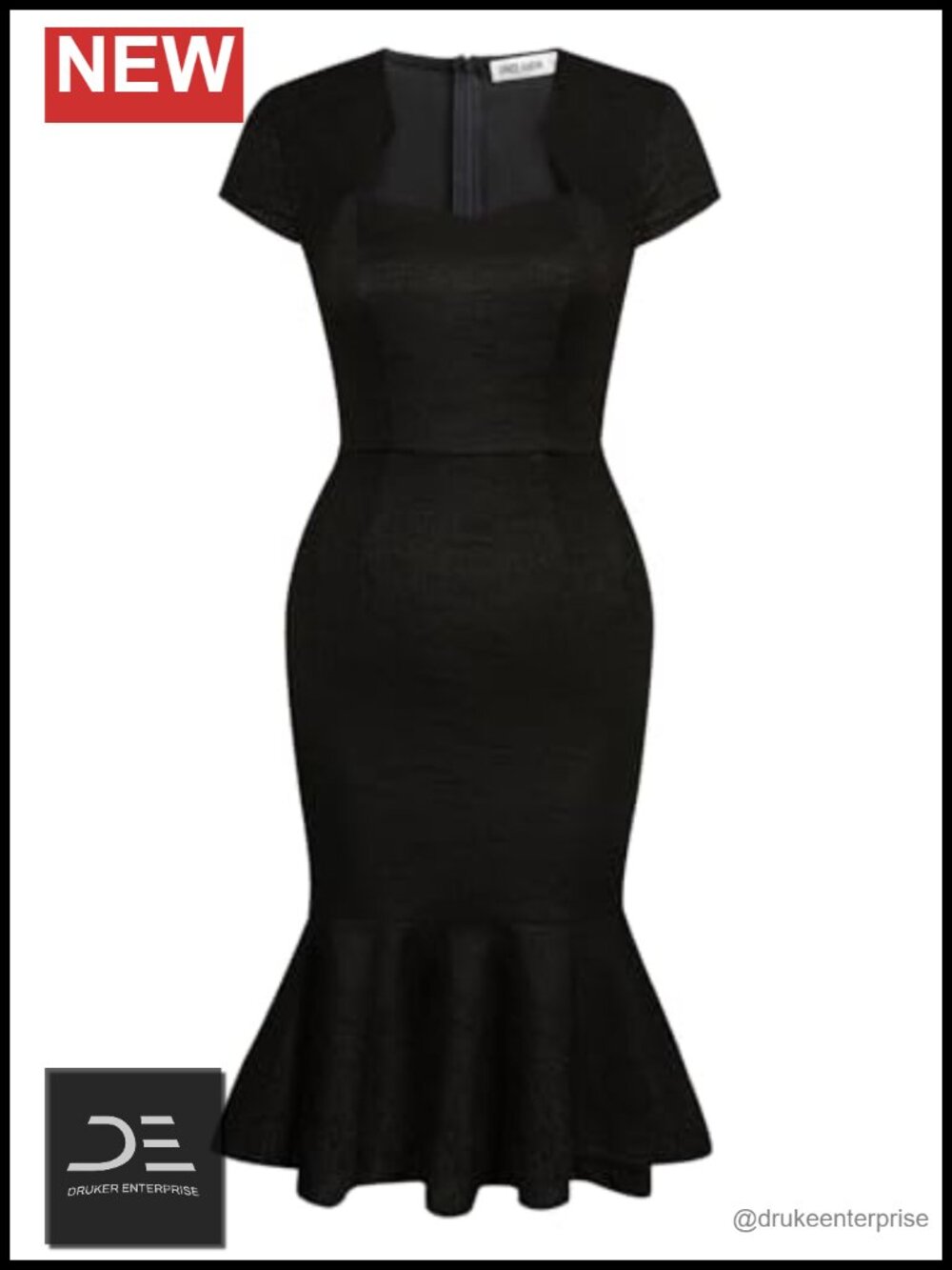 Fishtail Tweed Bodycon Cocktail Dress Cap Sleeve Knee-Length Formal